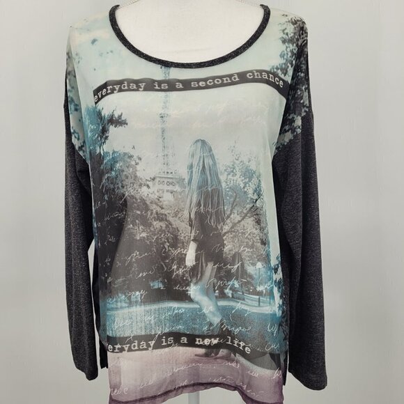 MNG by Mango Mesh "Every Day Is A Second Chance" Graphic T-Shirt - Picture 1 of 8